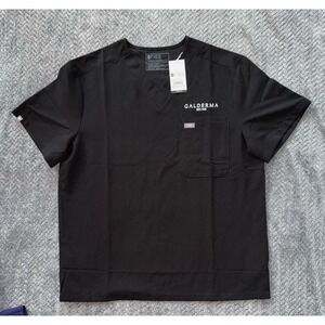 Figs Mens Leon Three Pocket Scrub Top Black Front Embroidery Size Large NWT
